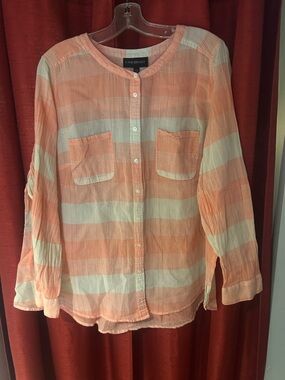 Lane Bryant Peach and White Striped Button-Front Shirt